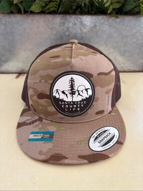 Brown Camo Snapback Hat “Santa Cruz County Life” California surf skater cap NWT